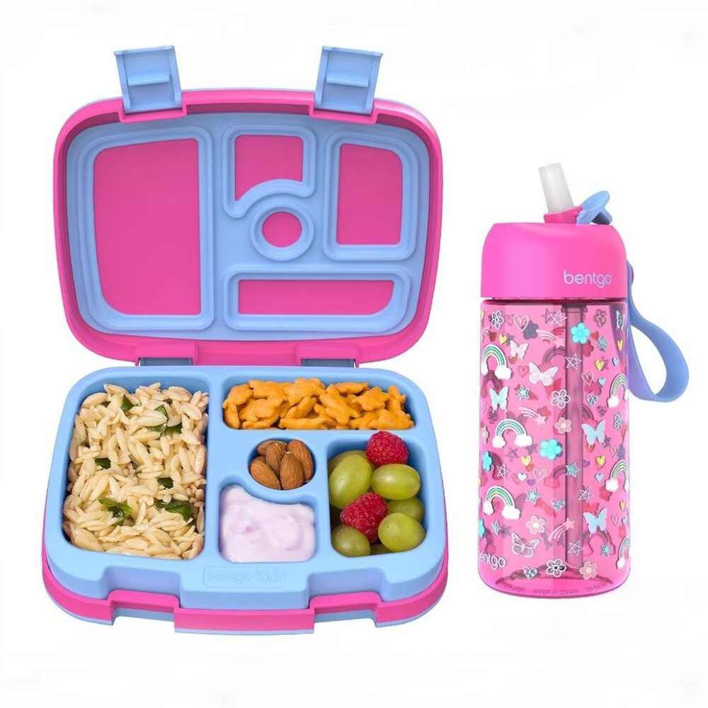 Bentgo Plastic Pink Rainbow Lunch Box with Water Bottle